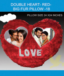 Double Heart Red Big Fur Pillow