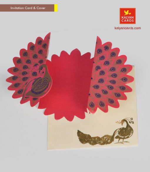 Red Peacock Invitation Cards fold model with cover