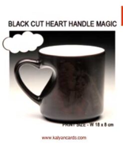black cut heart handle magic mug