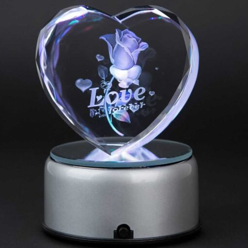 3D Diamond Cut Heart Crystal with LED Light Base