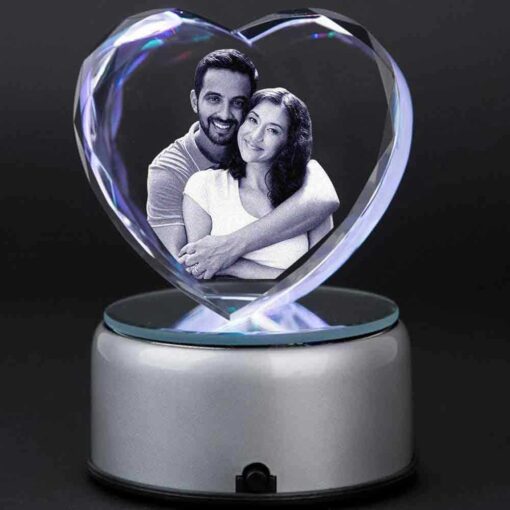 3D Diamond Cut Heart Crystal with LED Light Base