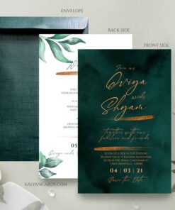 Green Themed Invitation Cards with Printing Customized Design - Kalyan Cards