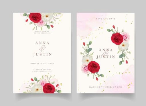 e inviation cards wedding invitation with watercolor pink white red roses